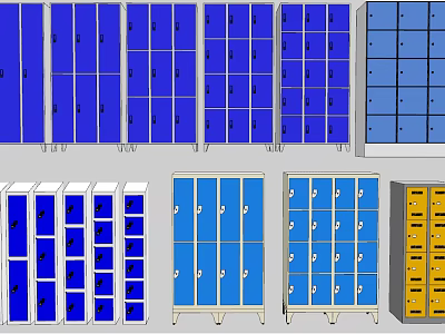 Various Colored Storage Lockers With Blue Yellow Options Multiple Styles And Locker Doors 3d model