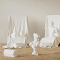 Artistic Drawing Materials Setup With Easel Covered Canvas Plaster Statues And Geometry Models