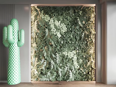 Indoor Living Plant Wall Decor with Various Greenery and Decorative Cactus in Modern Space 3d model