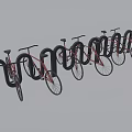 Red Bicycles Parked on Black Bike Racks in a Row 3d model
