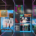 VCLUB Play Hub Interior With Neon Signs Retro Futuristic Decor And Arcade Elements