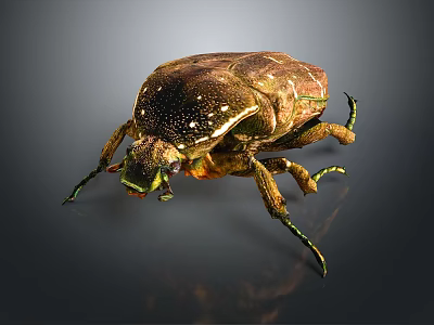 Shiny Brown Beetle With Textured Body Green Legs And Reflective Surface 3d model