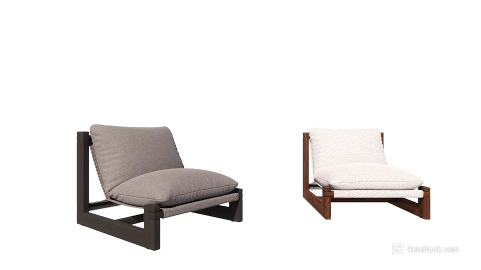 Modern Leisure Chairs With Gray And White Fabric Seats And Wooden Frames 3d model 