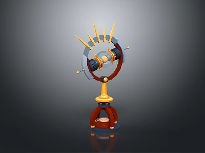 Unique Decorative Furniture With Gold Spiked Accents Blue Red Stand And Telescope Structure 3d model