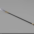 Traditional Ancient Weapon With Long Black Shaft And Golden Decorative Curved Blade