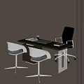 Modern Office Desk With Sleek Design Notebook Stationery And Ergonomic Chair Under Soft Lighting