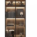 Modern Wooden Bookcase With Glass Doors LED Lighting And Decorative Items