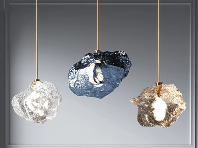 Modern Irregular Shape Pendant Lights in Transparent Blue and Gold Glass Hanging Design 3d model