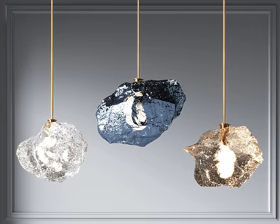Modern Irregular Shape Pendant Lights in Transparent Blue and Gold Glass Hanging Design 3d model