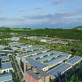 Aerial View Urban Planning With Industrial Buildings River Green Spaces And Cargo Area