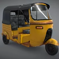 Vintage Yellow and Black Auto Rickshaw With Black Canopy Front Windshield and Wheels