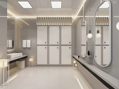 Modern Pantry Interior Design With White Cabinets Mirrors And Recessed Lighting 3d model