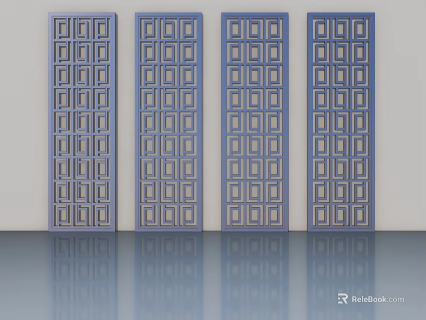 Four Blue Paneled Hinged Doors Arranged In Row For Interior Design 3d model