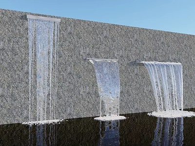 Garden Water Feature With Stone Wall And Three Flowing Water Reflections 3d model