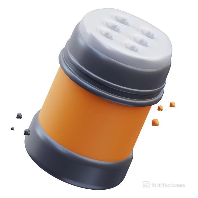 Orange And Gray Salt Pepper Shaker Kitchen Utensil With Scattered Granules 3d model 