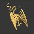 Game Movie Character Golden Dragon Mythical Statue with Detailed Wings and Shiny Metallic Finish