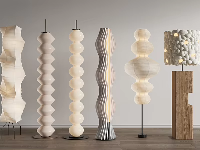 Modern Floor Lamps Featuring Pleated Stacked Spheres Wavy Lantern And Wooden Base Designs 3d model