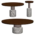 Modern Round Coffee Table Design With Black Tabletop And Marble Textured Cylindrical Base 3d model