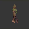 Unique Green And Gold Woman Statue With Flame Like Headpiece And Flowing Skirt