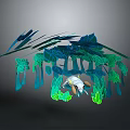 Game Movie Character Climbing Through Blue And Green Leafy Structure Design 3d model