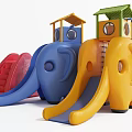 Elephant Shaped Playground Equipment with Colorful Slides and Small Roofed Structures for Kids Outdoor Fun
