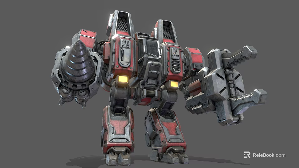 Red and Gray Armored Battle Robot With Heavy Weapons And Mechanical Structure 3d model 