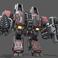 Red and Gray Armored Battle Robot With Heavy Weapons And Mechanical Structure
