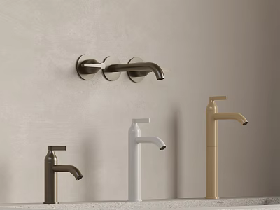 Different Colored Faucets In Various Styles Wall Mounted And Countertop 3d model