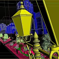 Outdoor Lights in Nighttime Street Scene with Vintage Lantern Design Illuminating Buildings and Trees