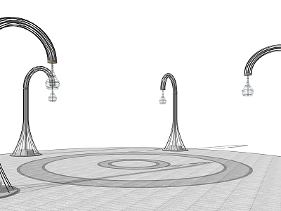 Curved Design Outdoor Lights With Conical Base And Bulb For Circular Ground Outdoor Space 3d model
