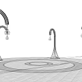 Curved Design Outdoor Lights With Conical Base And Bulb For Circular Ground Outdoor Space