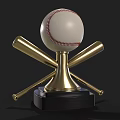 Baseball Trophy With Golden Crossed Bats And White Ball On Black Base