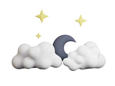 Decorative Ornament Set with White Clouds Blue Moon and Yellow Stars for Interior Decor 3d model
