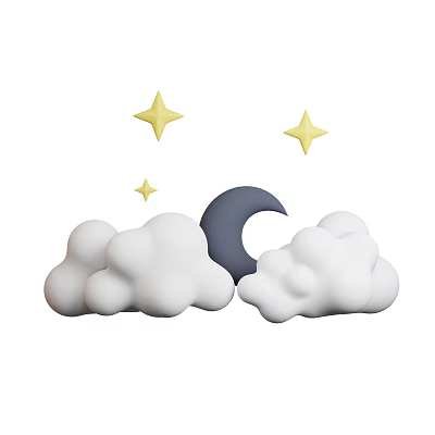 Decorative Ornament Set with White Clouds Blue Moon and Yellow Stars for Interior Decor 3d model