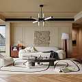 Modern Living Room With White Sofa Coffee Table Woven Wall Art Wooden Flooring And Lighting