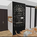Chalkboard Wall Hanging With Floral Patterns Handwritten Save the Date and Names Above Dining Table