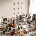 Dinnerware Set With Kitchen Appliances Fruits Vegetables Spices And Utensils On Countertop