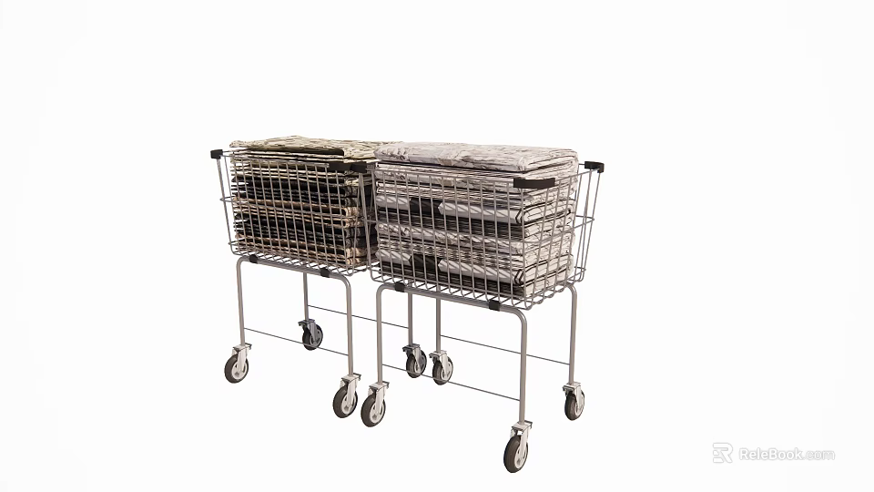 Stainless Steel Utility Carts With Stacked Folded Towels And Rolling Wheels 3d model 