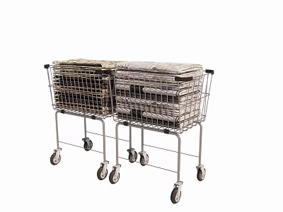 Stainless Steel Utility Carts With Stacked Folded Towels And Rolling Wheels 3d model
