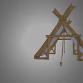 Simple Handmade Outdoor Tent With Wooden Frame And Light Blue Fabric Cover