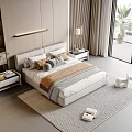 Modern Double Bed With Upholstered Headboard Pillows Nightstands And Rug In Bright Minimalist Bedroom
