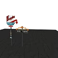 Illuminated Ferrari And Restaurant Signs With Dick Orso 70 In Night View