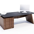 Modern Office Desk With Wooden Frame Black Tabletop And Storage Drawers