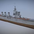 Vintage Warship With Multiple Funnels Tall Masts Gray And Brown Hull Deck Details