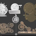 Mechanical Gear Assortment With Various Antique Clocks And Metal Structures 3d model