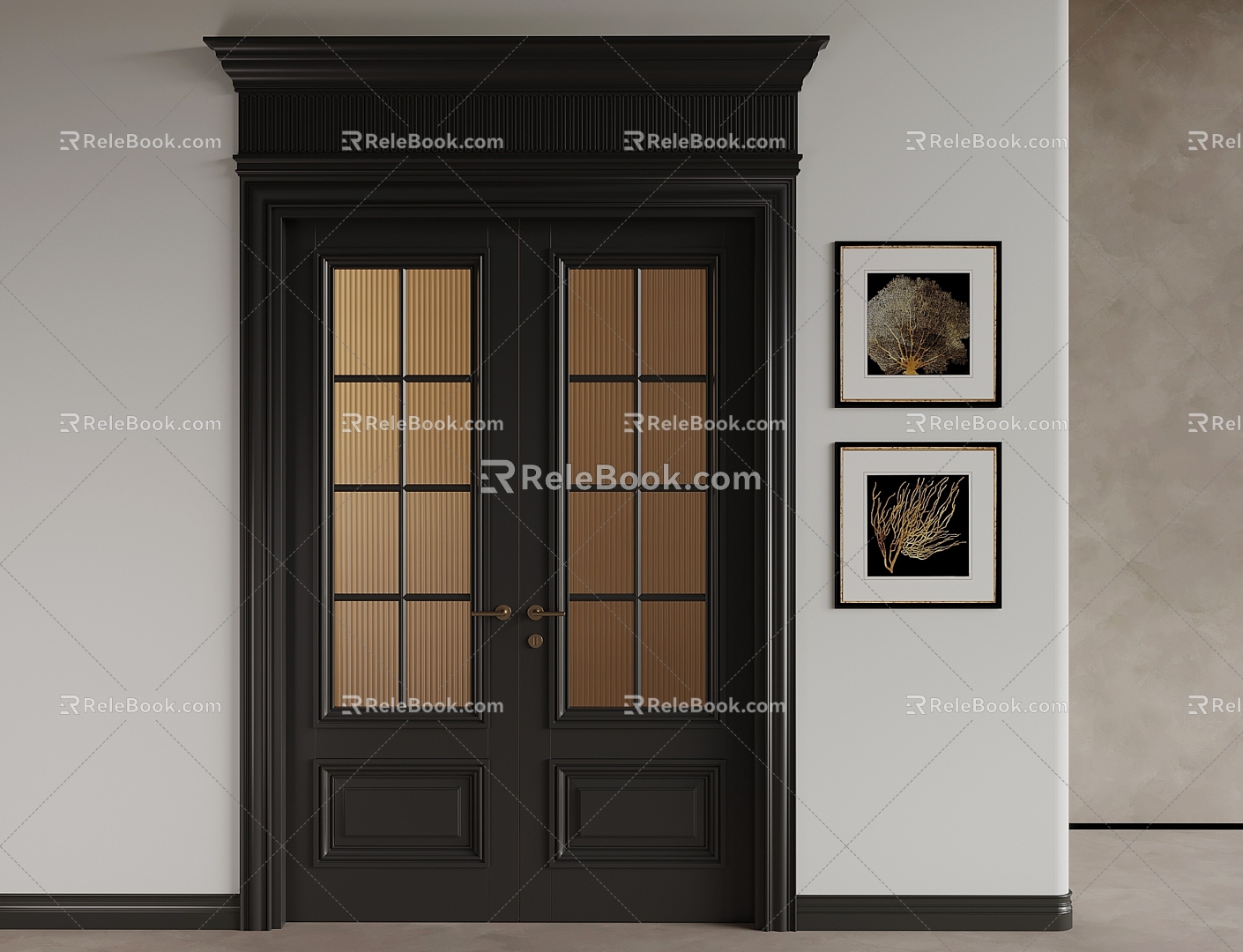 Modern Middle Ancient Double Door Wooden Double Door Glass Double Door 3d model