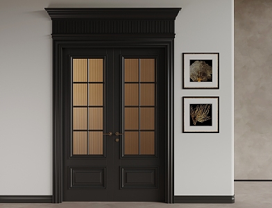 Modern Middle Ancient Double Door Wooden Double Door Glass Double Door 3d model