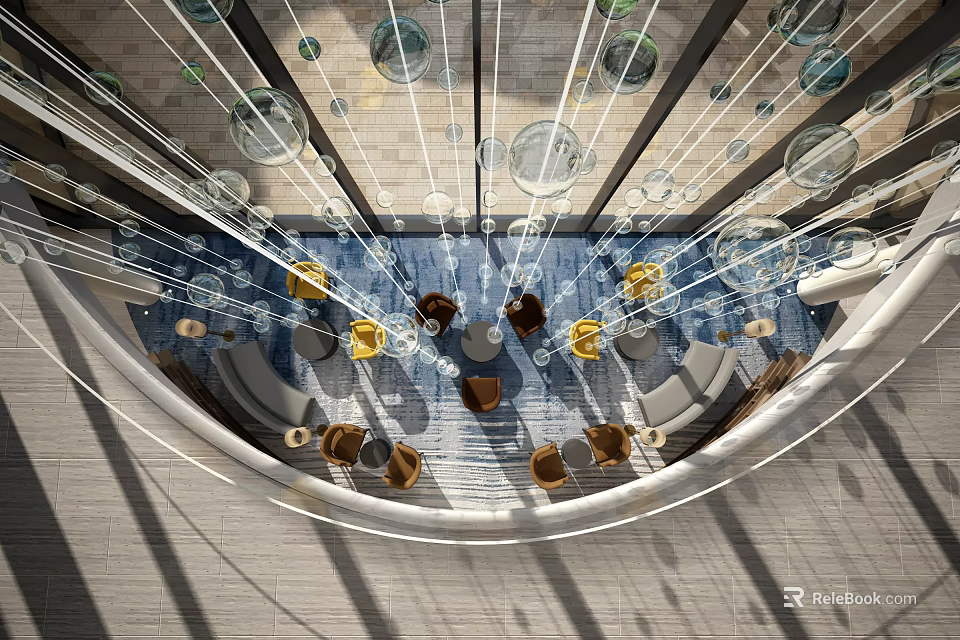 Elegant Crystal Chandelier Design With Glass Pendants In Modern Interior Seating Area 3d model 