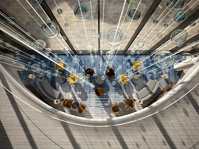 Elegant Crystal Chandelier Design With Glass Pendants In Modern Interior Seating Area 3d model