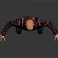 Bald Man Wearing Red Black Striped Shirt Blue Jeans Black Shoes Arms Outstretched Gray Background
